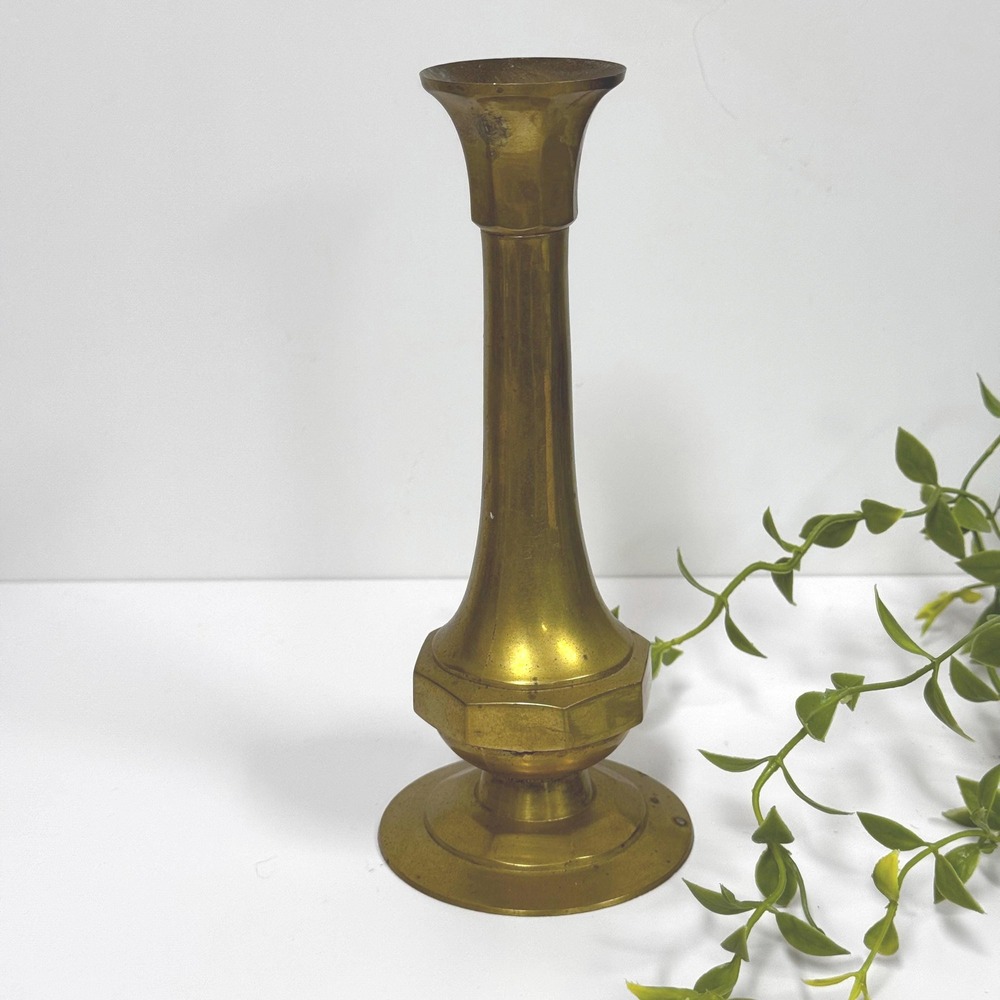 Vintage brass bud vase: 7.5" tall solid brass flare top